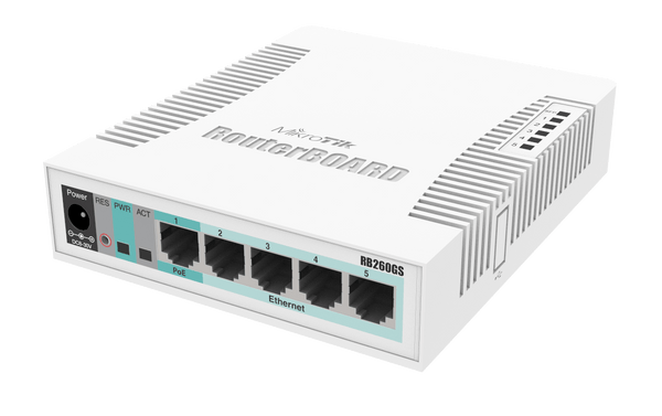 MikroTik RouterBOARD RB260GS (Complete with enclosure, power supply, fiber-enabled) - TalindaExpress