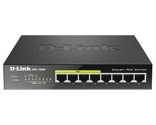 Dlink 8-port 10/100/1000Base-T Unmanaged Switch with 4 PoE , 52W PoE Power budget (EU/UK Plug)