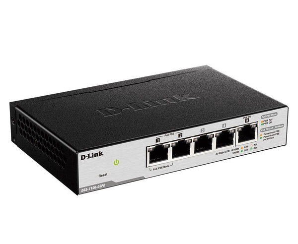 Dlink 2-Ports 10/100/1000Mbps PoE + 3-Ports 10/100/1000Mbps with 1 PD ( PoE powered ) port Smart Switch,Max PoE Power budget 18W with 802.3at input / 8W with 802.3af input