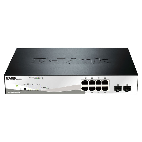 D-Link 8-ports 10/100/1000Base-T PoE + 2 SFP ports Smart Switch, 78W PoE Power budget. (802.3af/802.3at support)