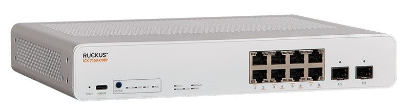 ICX 7150 Compact Switch, 8x 10/100/1000 PoE+ ports, 2x 1G SFP uplink-ports, 62W PoE budget, L2 (switch image only)